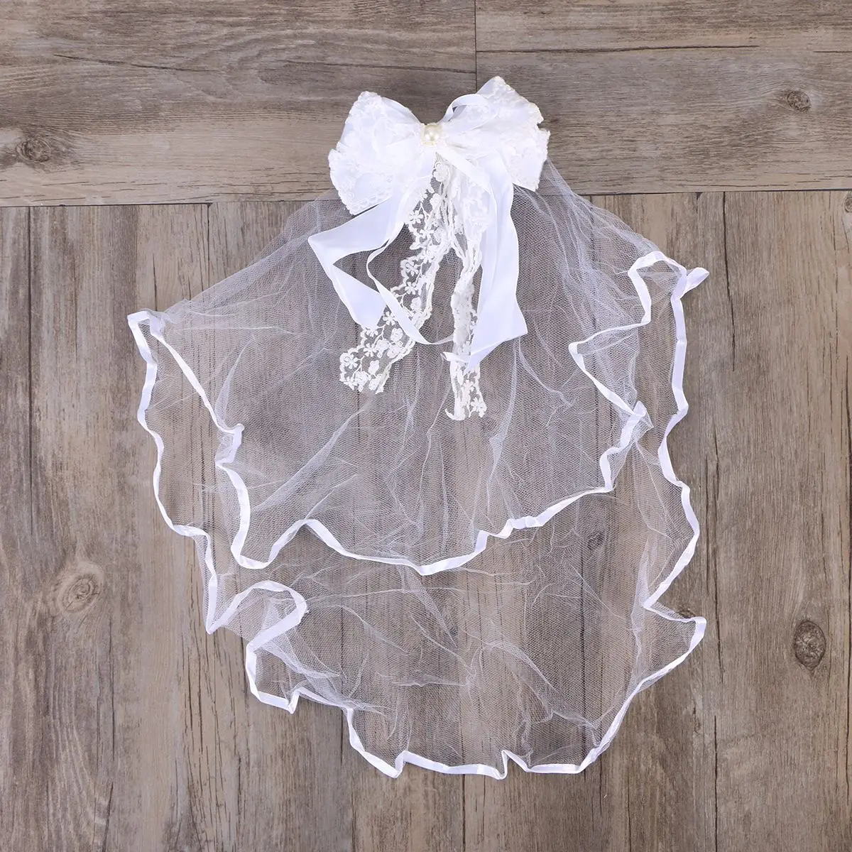 Детская свадебная вуаль для девочек украшение волос с кружевным бантом пряжа