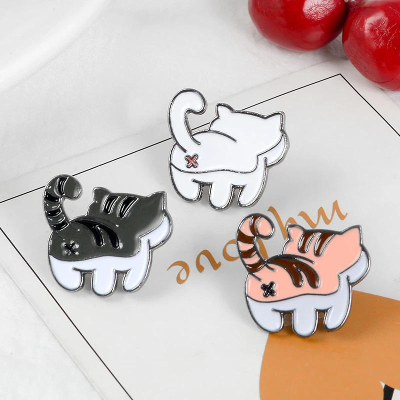 QIHE JEWELRY Cat Butt Pins Black White Orange Brooches Tabby cat Lapel pins Kitty Badges Gift for lover | Украшения и аксессуары