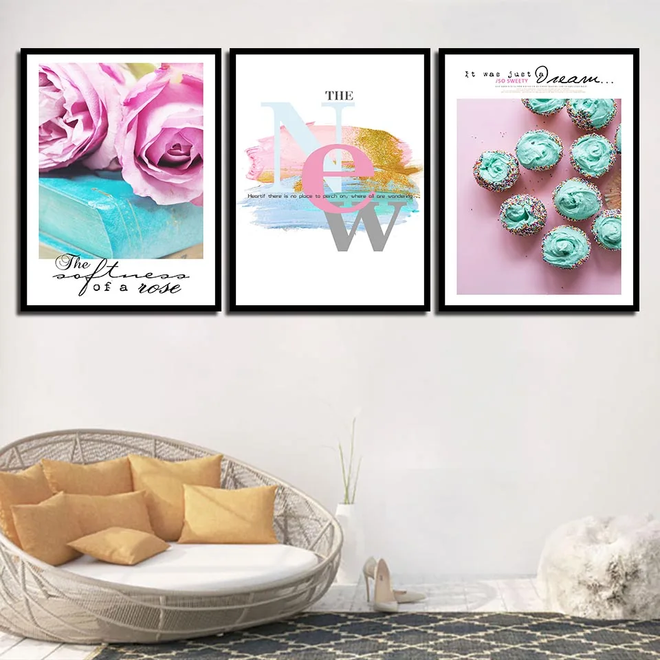

Modern Space Art Flower And Cake No Framed Wall Picture Watercolor Oil Canvas Prints Poster Home Decor Painting For Girl Room