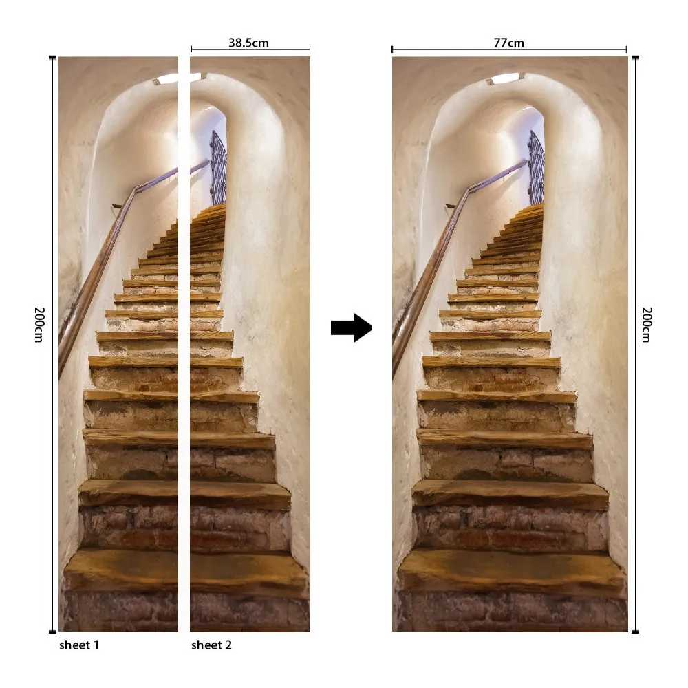 

77*200CM DIY 3D Stairway Decorative Painting Door Stickers Home Decor Self Adhesive Bedroom Living Room Wall Sticker