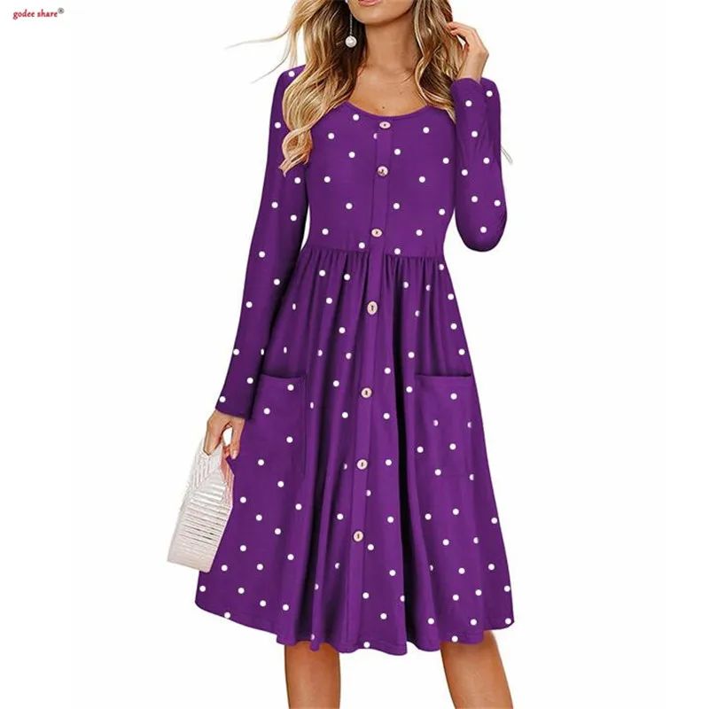 2019 весенние женские платья с пуговицами и принтом в горошек платье круглым