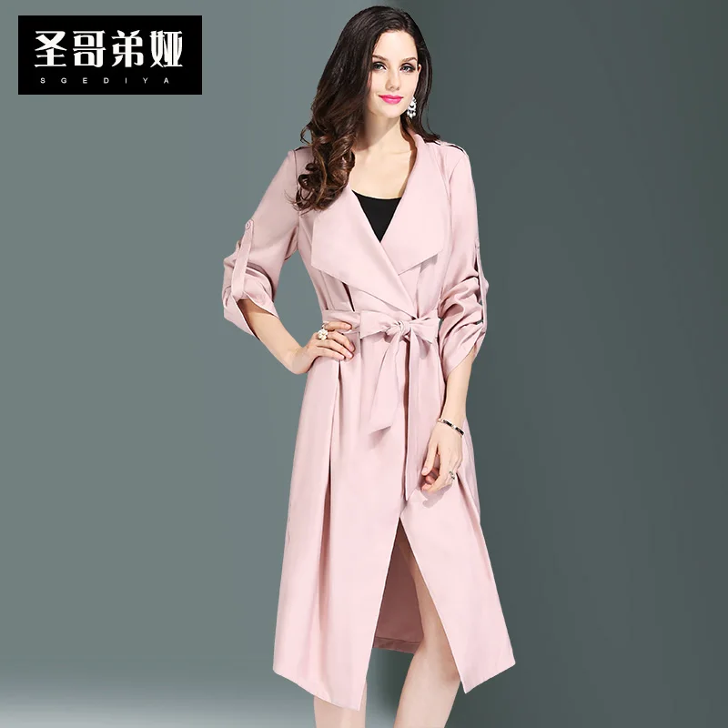 Женский тренчкот на весну длинное Модное Элегантное однотонное пальто с длинным