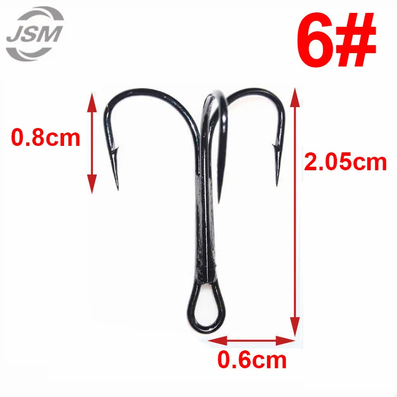 Black 6 JSM 100 шт. 35647 Высокоуглеродистая сталь тройные рыболовные крючки черные красные круглые изогнутые тройные искусственные приманка на рыболовные крючки Размер 2 4 6 8 10 - Цвет: Black 6