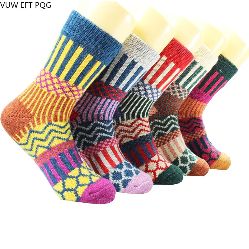 Autumn and winter thickening vertical strips warm socks ladies rabbit hair socks national wind thick needle socks