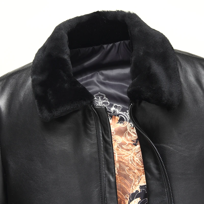 Gours Winter Genuine Leather Jackets for Men Fashion Brand Black Long Sheepskin Overcoats with Wool Collar New 4XL HS10023