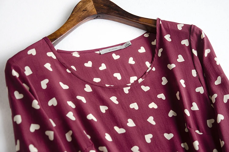 Новинка 2017 платье из чистого шелка с принтом сердца женское 100% натурального