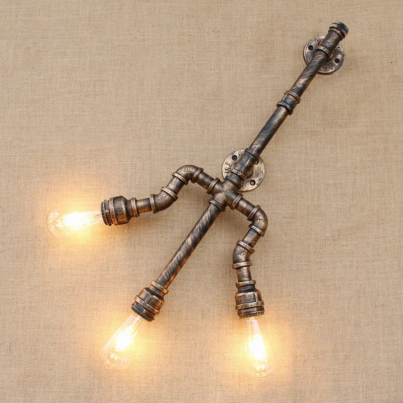 

Trident Loft Industrial decorative iron rust Water pipe retro wall lamp with switch retro E27 LED sconce lights for living room
