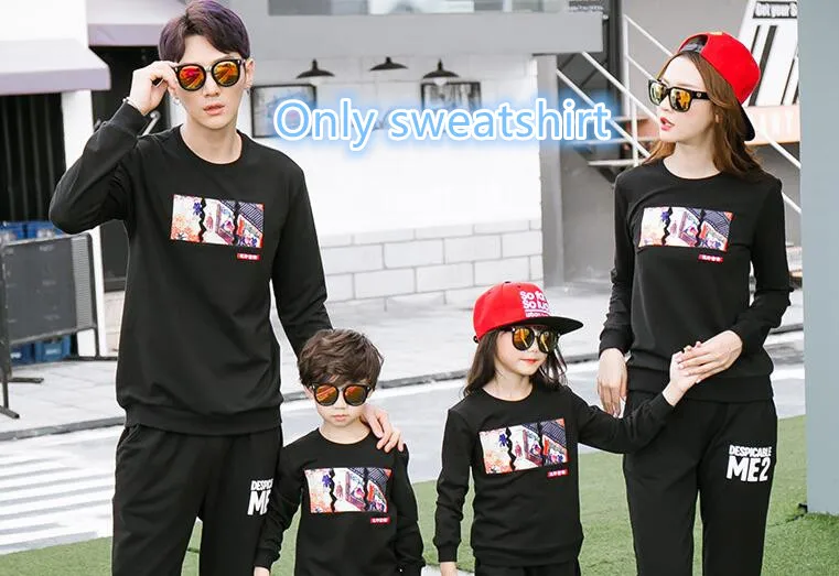 black sweatshirt Осенне-зимний спортивный костюм для мамы и дочки; комплект одежды для семьи в китайском стиле; спортивные костюмы для папы и сына; Повседневные свитера парные - Цвет: black sweatshirt