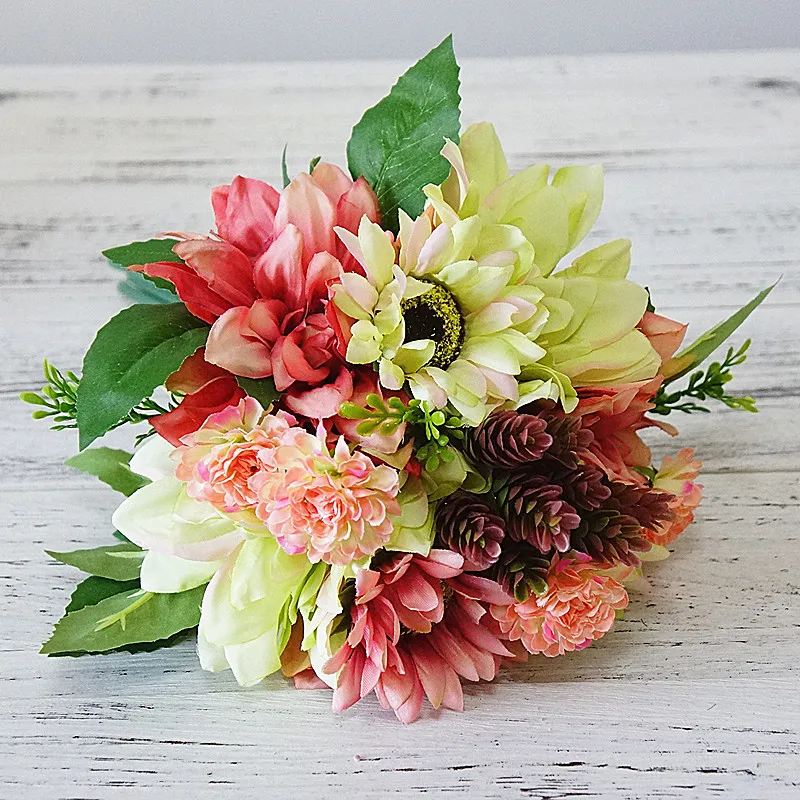 12 шт. искусственные цветы для рук|silk dahlias|daisy artificialhand flower |