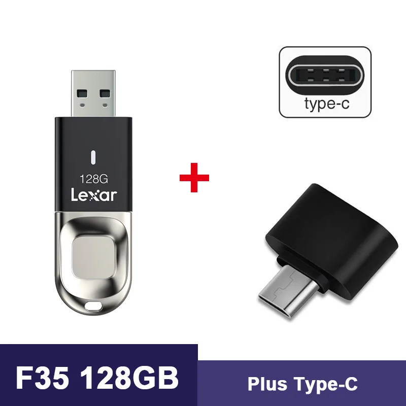 F35-Plus-Type-C Горячая Распродажа, Lexar, флеш-накопитель USB 3,0, Распознавание отпечатков пальцев, флешка F35, карта памяти, 128 ГБ, флешка для ноутбука, настольного компьютера - Цвет: F35-Plus-Type-C