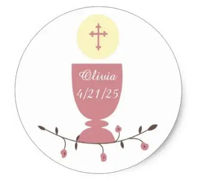

1.5inch First Communion, Pink Chalice with Cross Classic Round Sticker