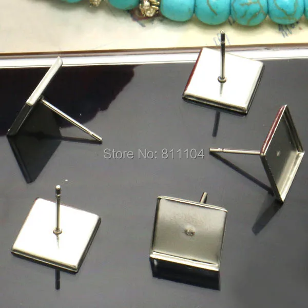 Пустые сережки-гвоздики из нержавеющей стали с квадратным ободком 9 8 мм