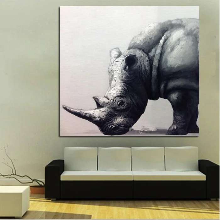 Pop Art 100% Animals Hand-painted strong rhinoceros Oil Painting Modern Abstract Animal Picture Canvas Deco Wall | Дом и сад