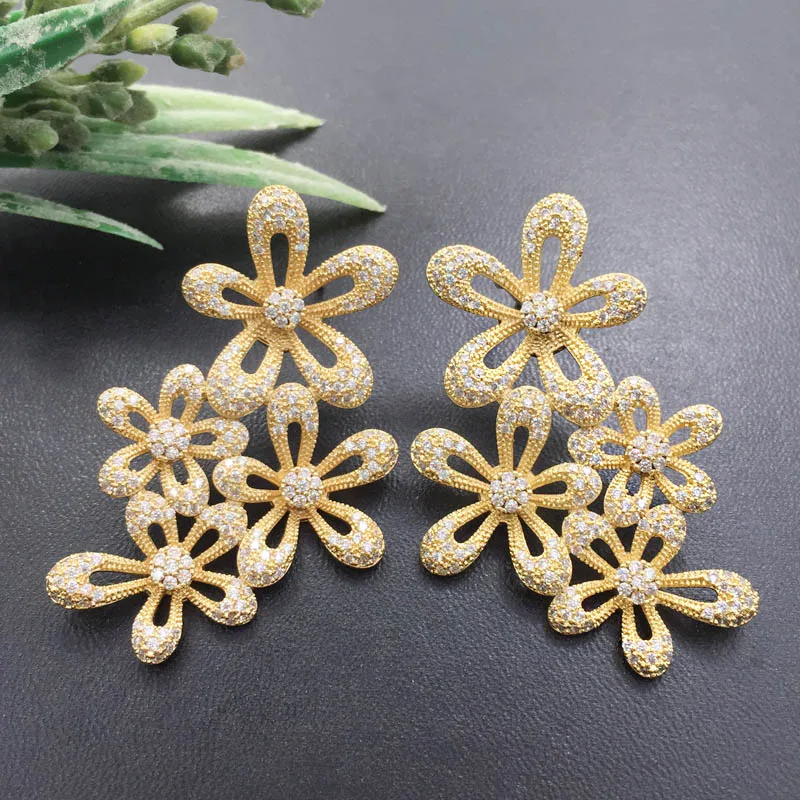 Gold Plated Lanyika модные ювелирные изделия художественный элегантный нежный надежная яркий цветок серьги микро-Инкрустация банкетные вечерние серьги лучшие подарки - Окраска металла: Gold Plated