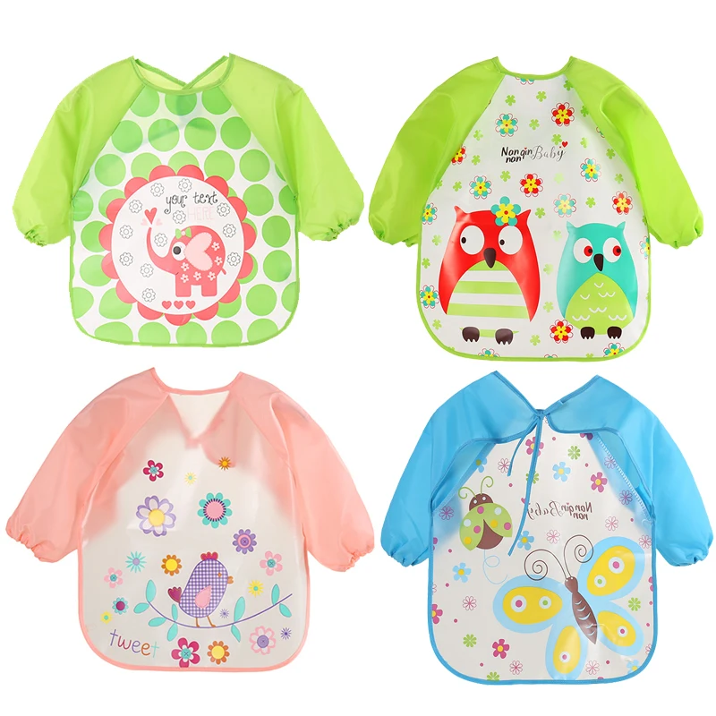 style1-4pc Милые детские нагрудники из 4 предметов, водонепроницаемый передник с длинными рукавами, детский слюнявчик, одежда для кормления, мягкая одежда для малышей, Детская куртка - Цвет: style1-4pc