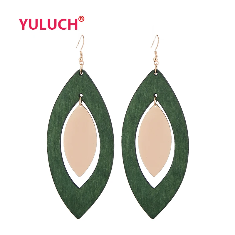 Женские серьги YULUCH винтажные из сплава в этническом стиле с большими деревянными