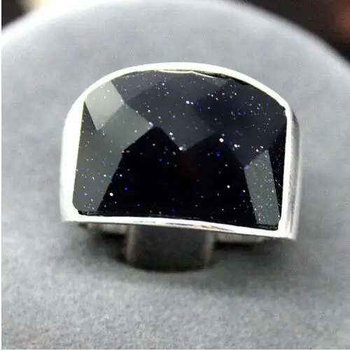 LL &ltCOOL MEN'S WOMEN'S 925 Серебряное ограненное синее кольцо из песчаника | Украшения