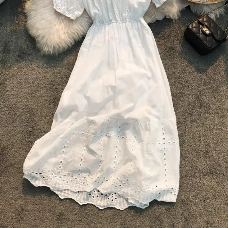 Женское длинное пляжное платье повседневное белое с коротким рукавом и