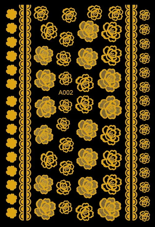 3sheet European style Gold Japanese Nail Stickers Designs Gummed 3D Art Decals Makep Decorations A001-006 | Красота и здоровье