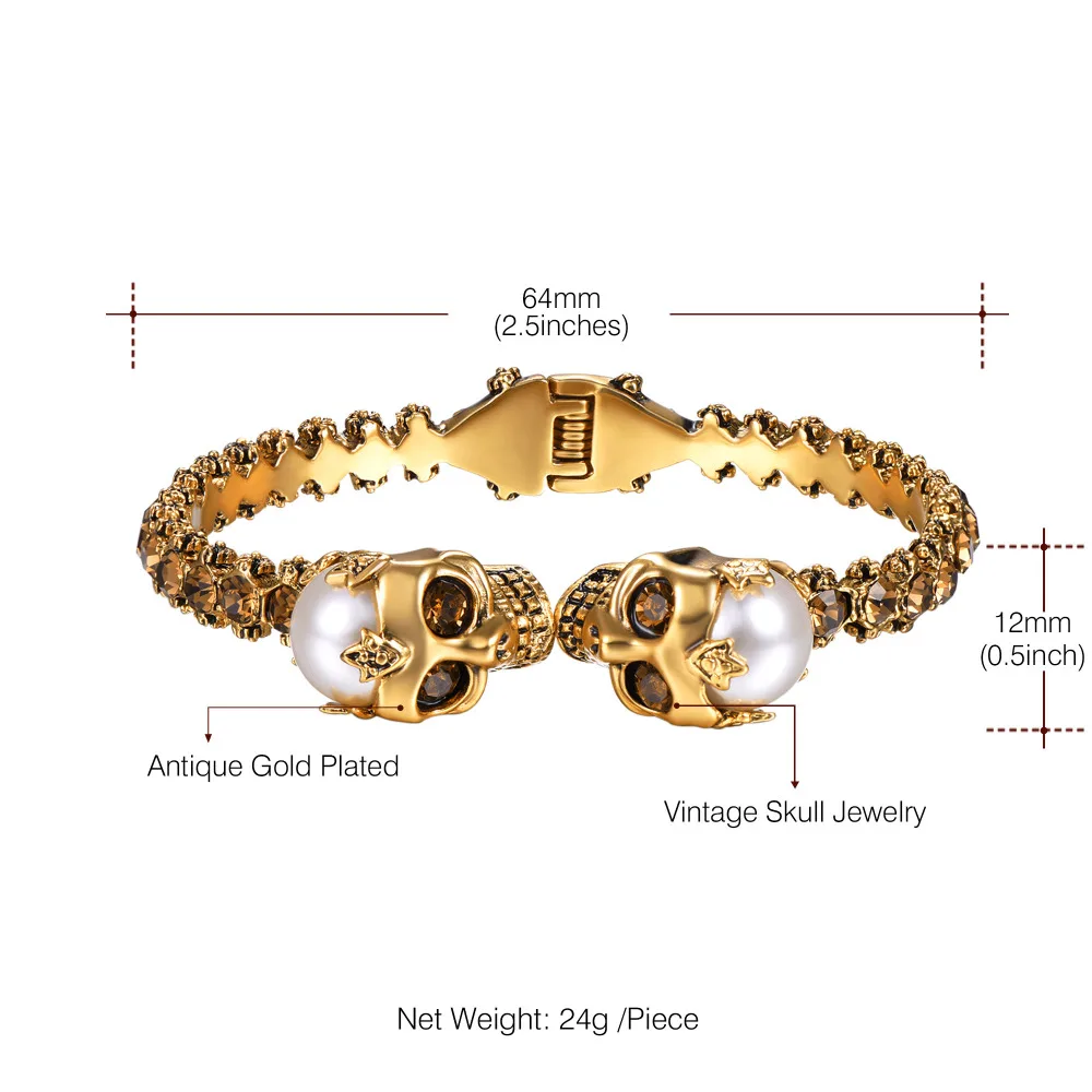 Череп манжеты Браслет Античное золото/с серебряным покрытием ювелирные изделия