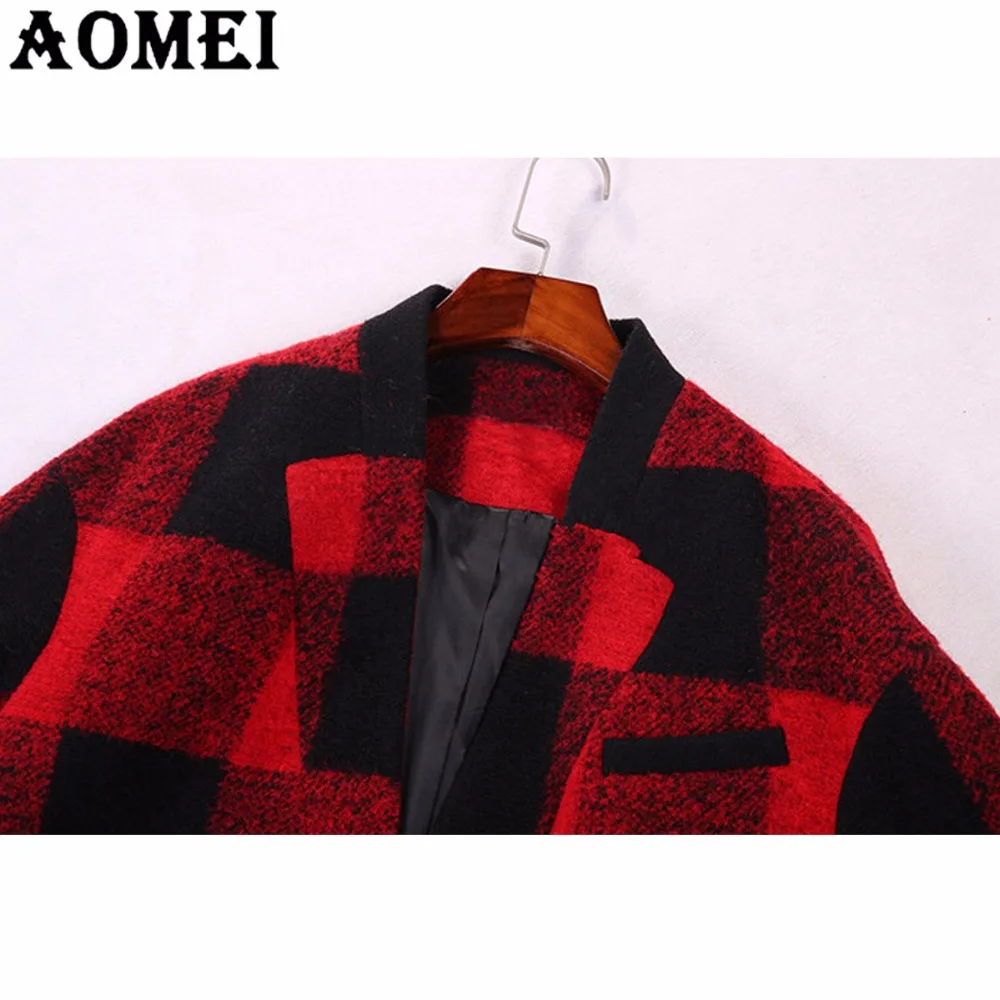 Red and Black Plaid Woolen Coat for Women Winter Spring Fashion Ladies Office Outerwear Overcoat XXXXXL 4XL Peacoat with Button | Женская