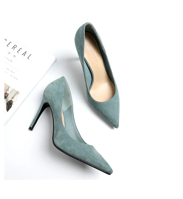 High Heels Shoes Woman New Pointed Toe Slip On High Heels Pumps Women Sexy Causal High Heels Flock Solid Wedding Sandals