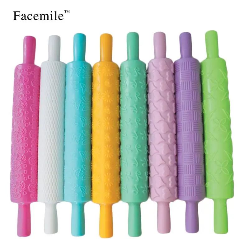 

8pcs/set Colourful Plastic Embossed Textured Patterned Fondant Rolling Pins Cake decorating Baking Gift 53022