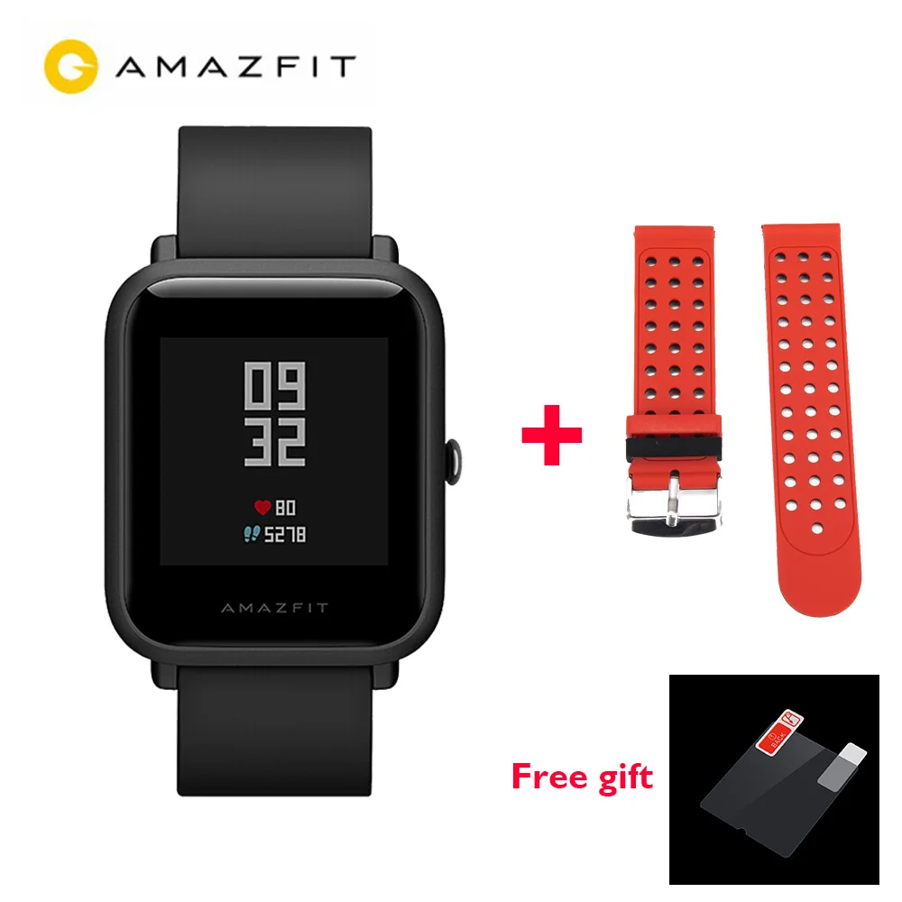 Black w red strap Оригинальная международная версия Huami Amazfit Bip IP68 gps Смарт часы 45 дней в режиме ожидания Пульс трекер здоровья - Цвет: Black w red strap