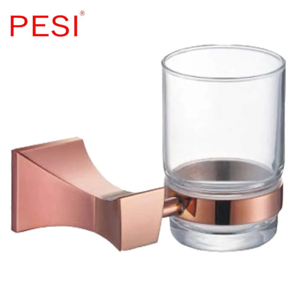 Single cup holder Латунный набор аксессуаров для ванной комнаты, крючок для халата, вешалка для полотенец, барная полка, держатель для бумаги, держатель для зубной щетки, аксессуары для ванной комнаты, розовое золото - Цвет: Single cup holder
