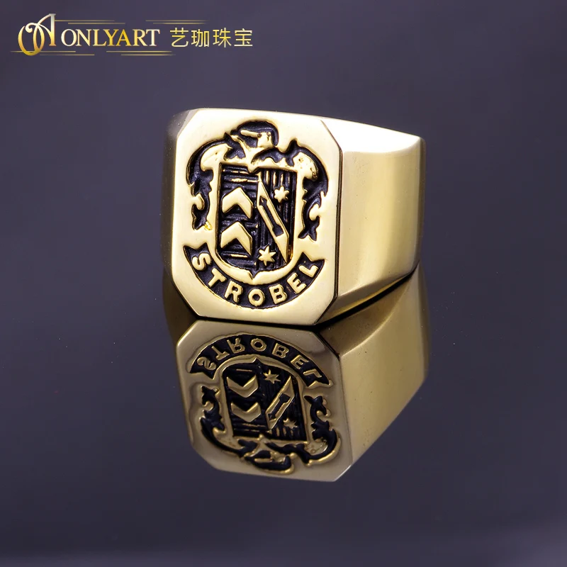 

OnlyArt free shipping man strobel name signet ring golden color ring for men