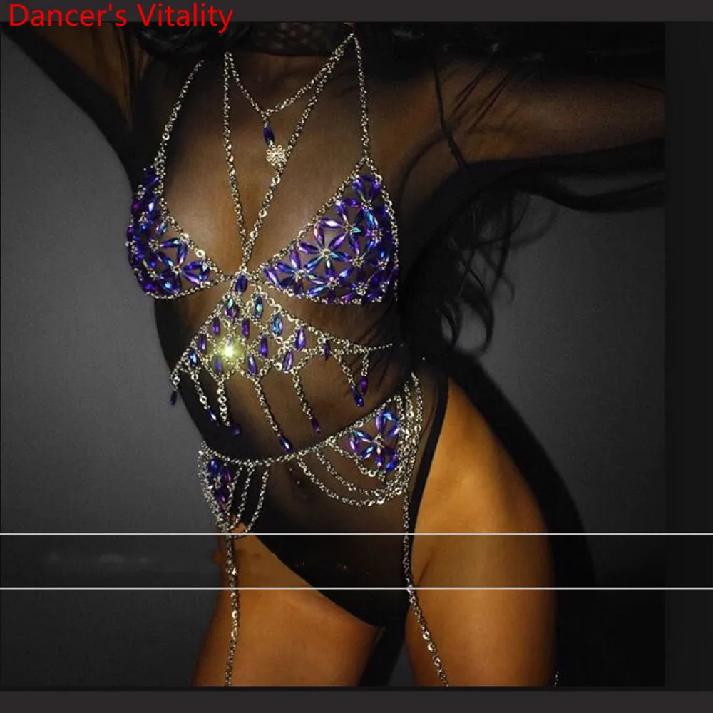 Ночной клуб бар сексуальное тело цепь стразы бикини DS Pole для джазовых танцев