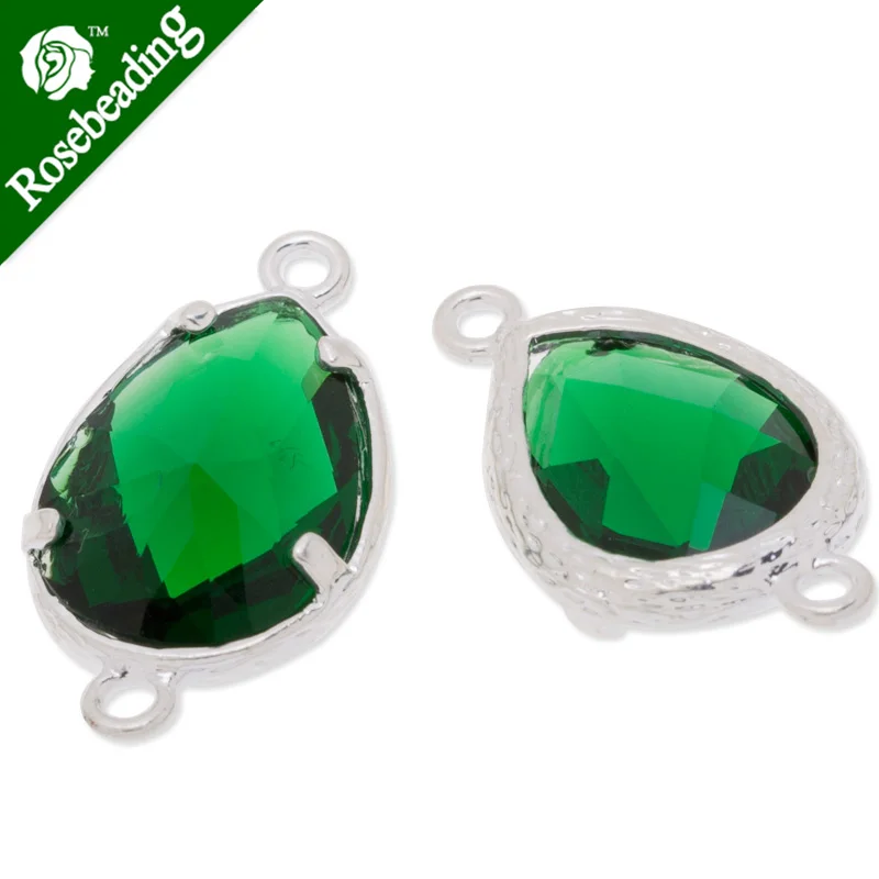 

11.5x21mm framed glass,metal framed glass,Faceted glass,emerald,connectors,gemstone bezel,Sold 5pcs/lot-C3634