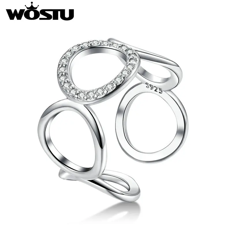 WOSTU, корейская мода, Круглый Круг, регулируемое кольцо, прозрачный циркон, кольца на палец для женщин, свадьба, помолвка, ювелирные изделия ZBFR216