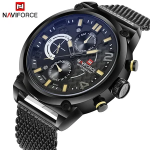 Часы NAVIFORCE Мужские Аналоговые Кварцевые, роскошные Брендовые спортивные полностью стальные, Водонепроницаемость 3ATM, с 24-часовым циферблатом, 2019