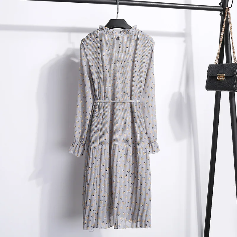 Женское цельнокроеное платье с длинным рукавом шифоновое плиссированное