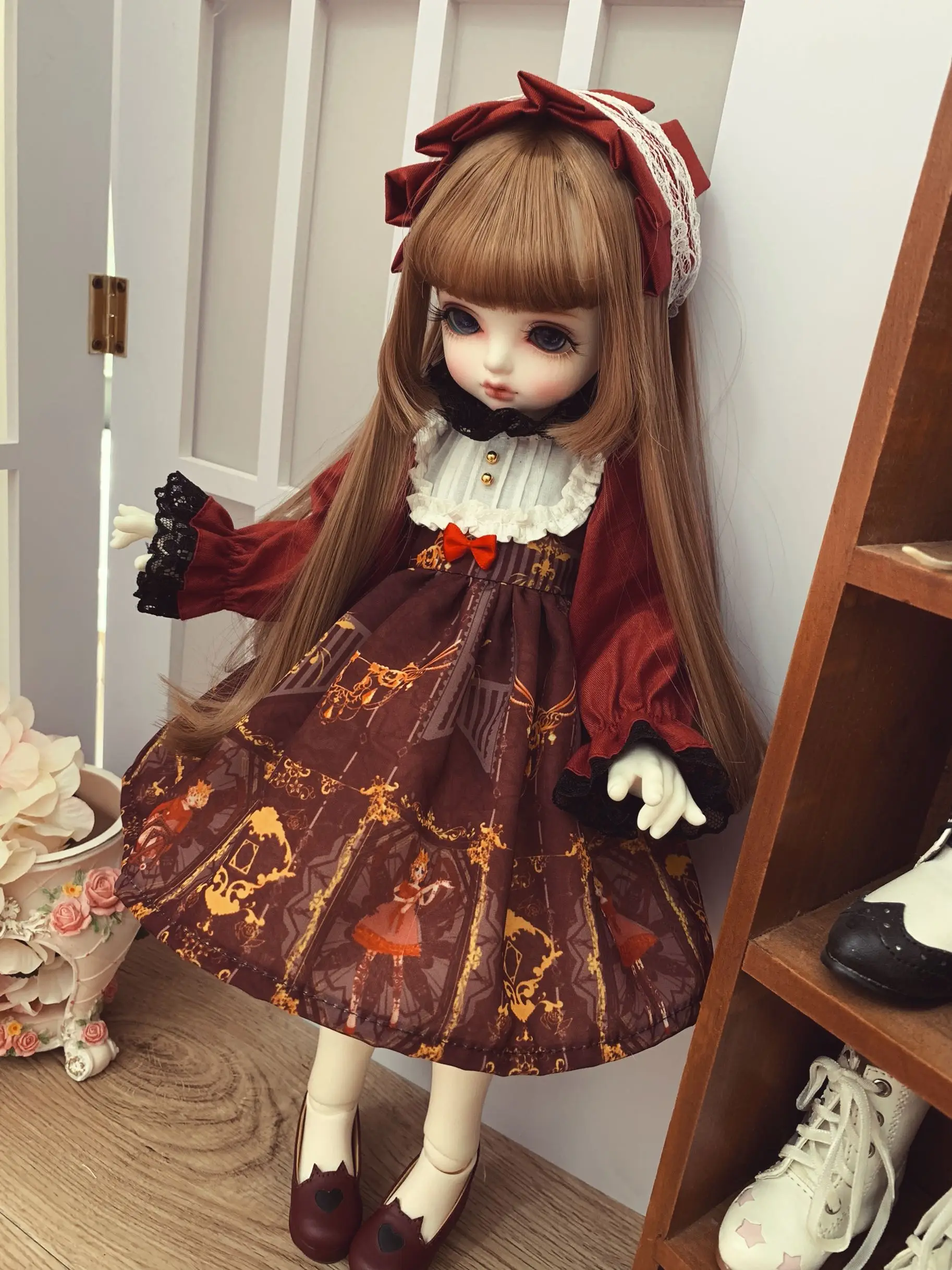 BJD одежда 1/6 1/4 Кукла платье с пузырчатыми рукавами для 1/6 1/4 BJD 1/6 Blyth кукла аксессуары BJD платье+ украшение для волос