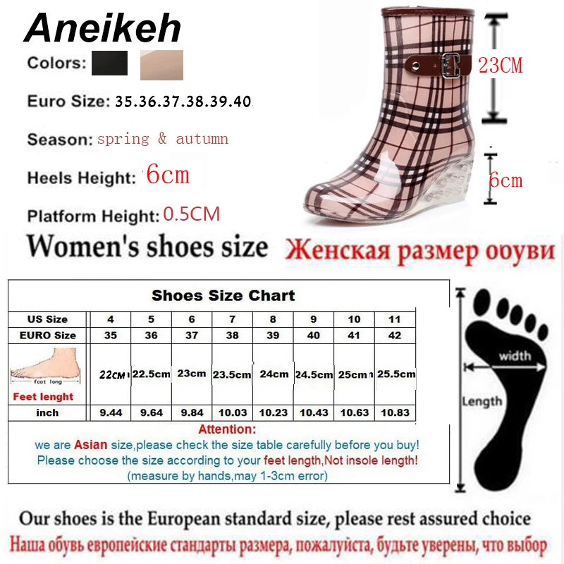 Aneikeh/Новинка Модные женские сапоги на высокой танкетке Короткие резиновые с