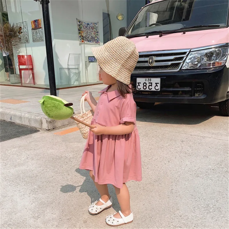 Summer Girls Baby Dress Clothes Turn-down Collar Kids Cotton Pleated Children School 100% Princess Dresses | Детская одежда и