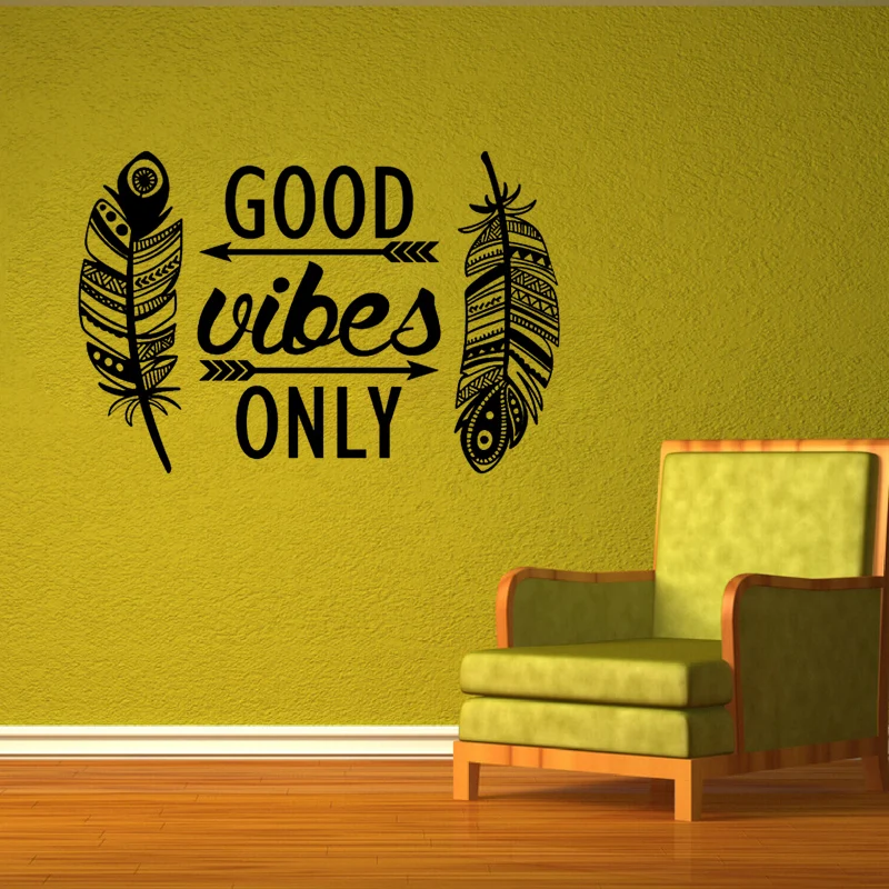 Креативные Виниловые стикеры в виде крыльев с надписью Good Vibes Only художественная