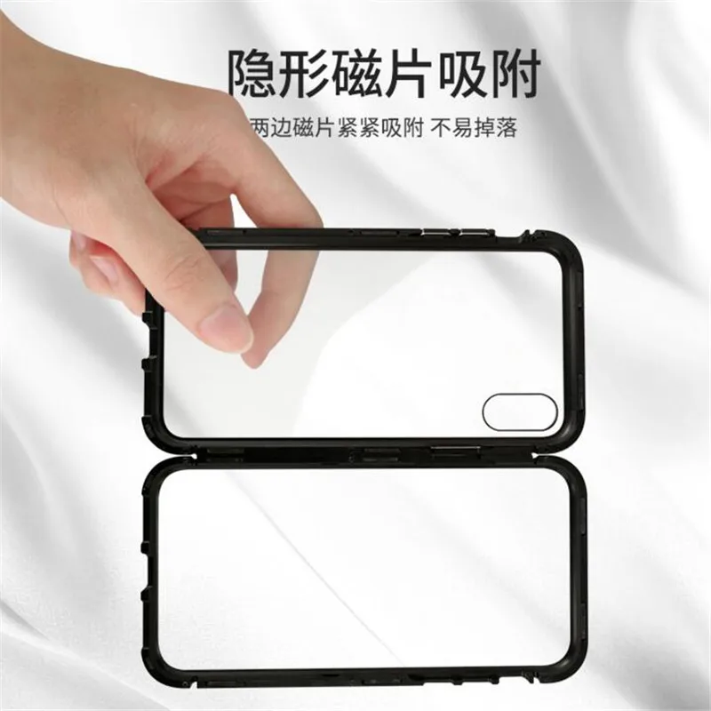 Magneto Phone Case For iphone X 8 7 plus Magnet absorption shell Metal Bumper Anti-Scratch Tempered Glass Back Cover coque |