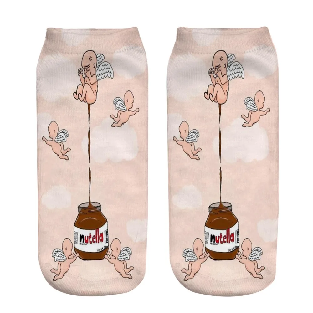Носки с 3D принтом Angel and Nutella, мужские и женские носки, женские короткие носки