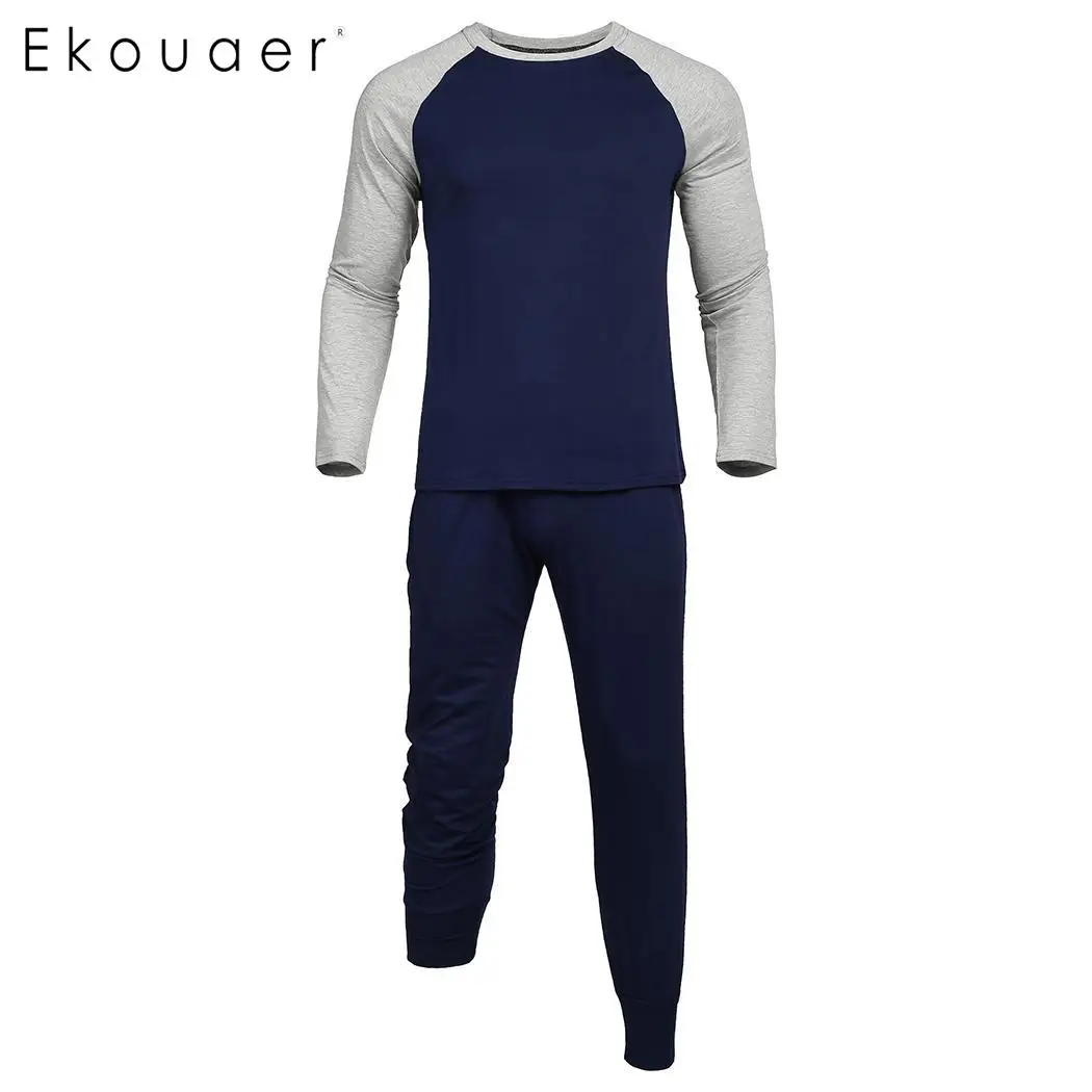 Ekouaer повседневный мужской пижамный комплект с длинными рукавами и карманами
