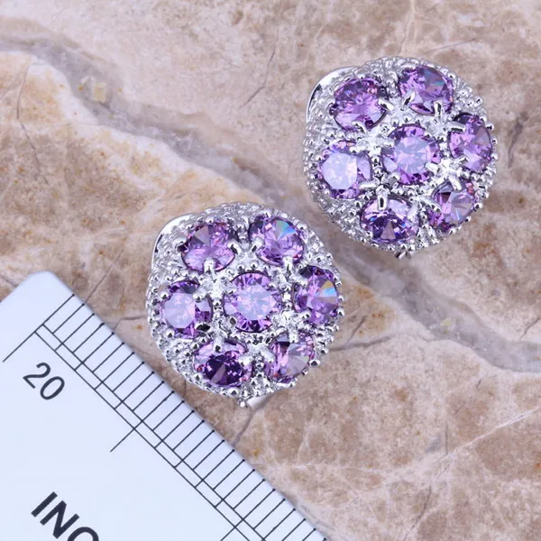 Галантный комплект ювелирных изделий с фиолетовым кубическим цирконием и