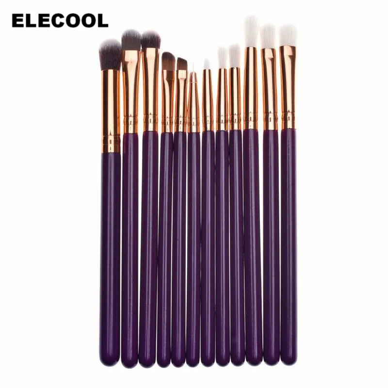 Purple Elecool 12 шт./компл. мягкий комплект подводок для глаз кисти набор теней хайлайтер кисти набор косметические кисти макияж набор - Handle Color: Purple