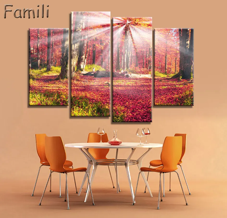 Картина на холсте с осенним пейзажем деревом 4 шт.|picture for living room|wall picturescanvas painting |