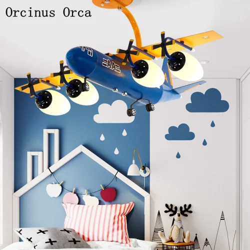 

Creative Tieyi Aircraft Chandelier Boys Bedroom Children's Room Light Cartoon Individual LED Fighter Chandelier free shipping