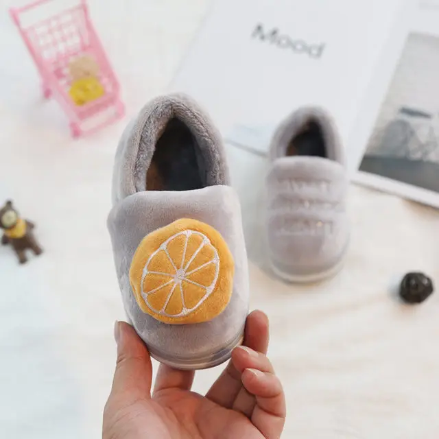 Male Female Baby Slippers Kids Home Slippers Girls Cotton Cartoon Fruit Winter Boys Slipper Indoor House Bedroom Baby Soft Flats