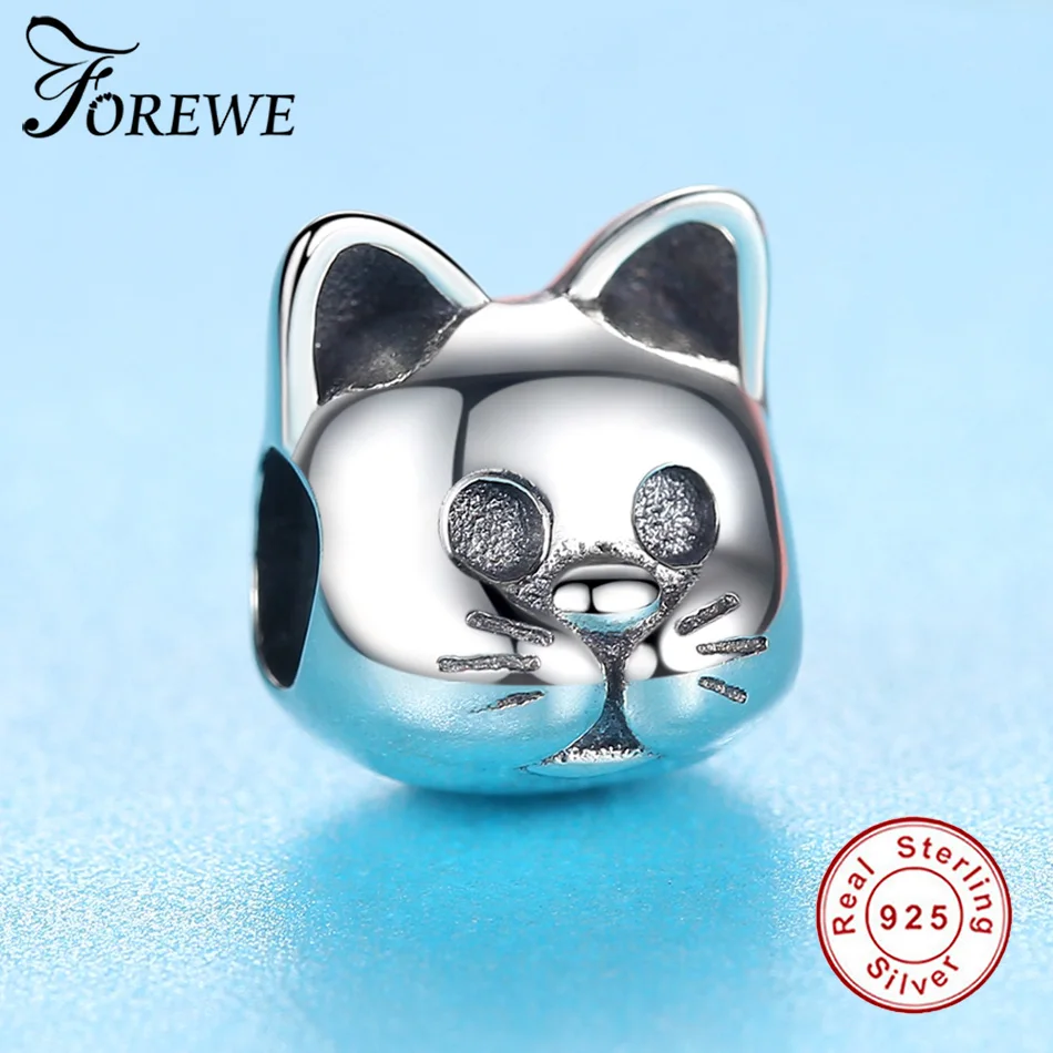 FOREWE Аутентичные 925 пробы серебряные бусины в виде кошки подходят к оригинальным