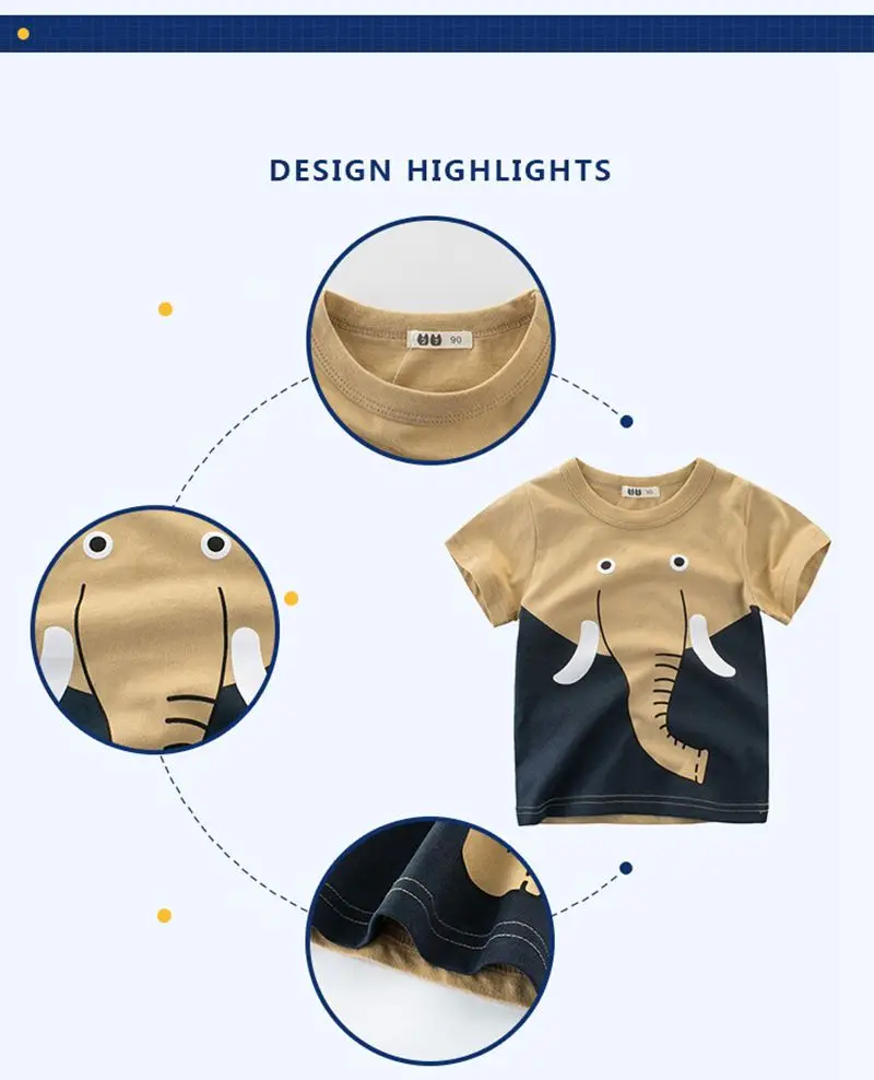 

New Fashion Cartoon Animal Children Infant Kid Boys Cute Cartoon Lion Giraffe Elephant Print T-shirt Tops Shirts Tee
