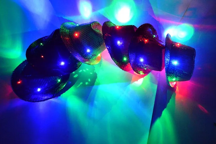 

58cm Awesome LED Hat Glow Colorful Flash Adult Children Hats Cap Stage Performance Dance Party Paillette Jazz Fedora Props
